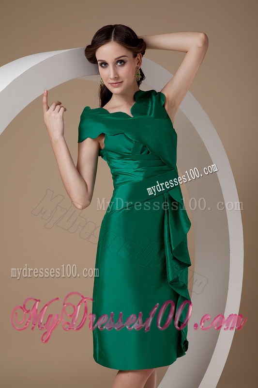 Custom Made Turquoise Column V-neck Knee-length Ruching Wedding Guest Dresses