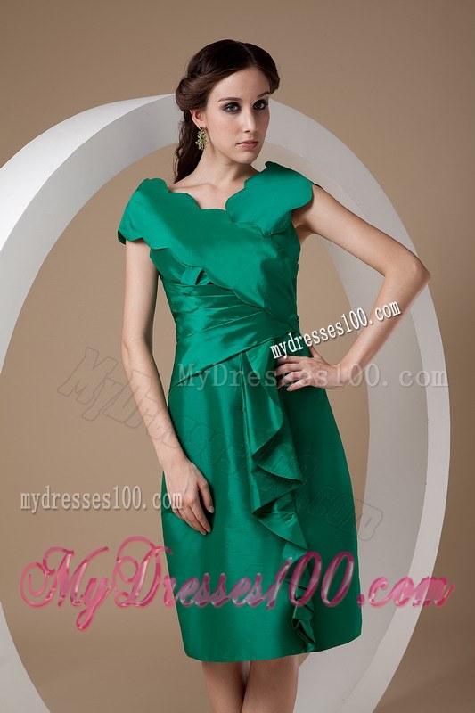 Custom Made Turquoise Column V-neck Knee-length Ruching Wedding Guest Dresses
