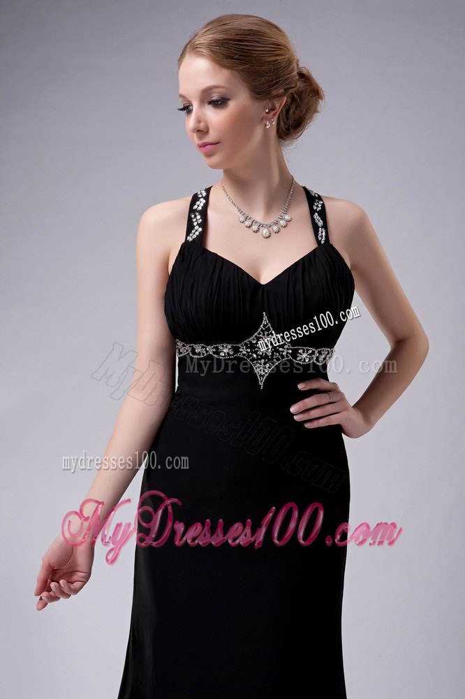 Exquisite Black Straps High Slit Mother of the Bride Dress Brush Train Beading