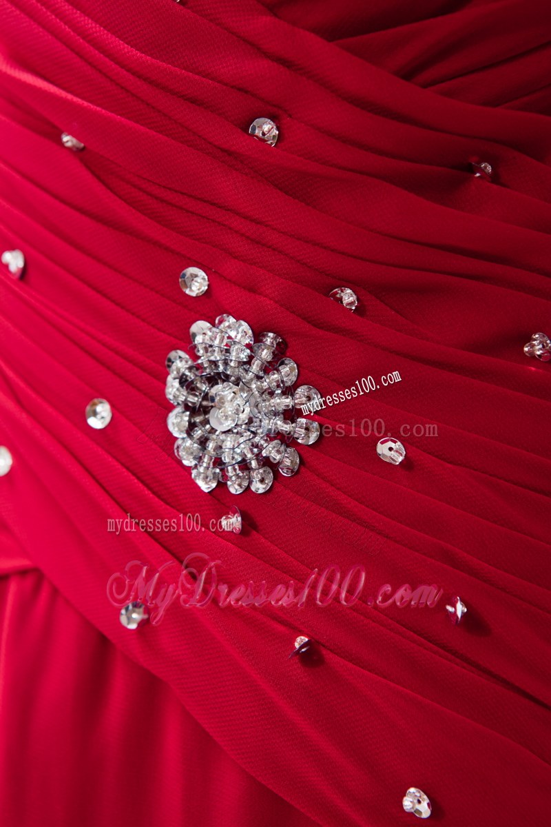 Elegant Wine Red Empire Scoop Short Sleeves Wedding Guest Dress Beading Floor-length