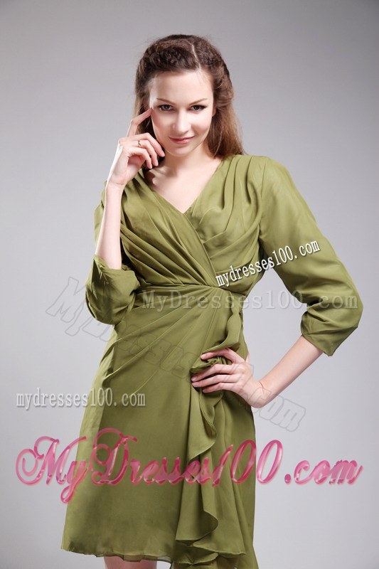 Brand New Column Sheath V-neck Mini-length Olive Green Wedding Guest Dresses