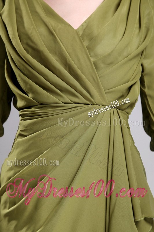 Brand New Column Sheath V-neck Mini-length Olive Green Wedding Guest Dresses