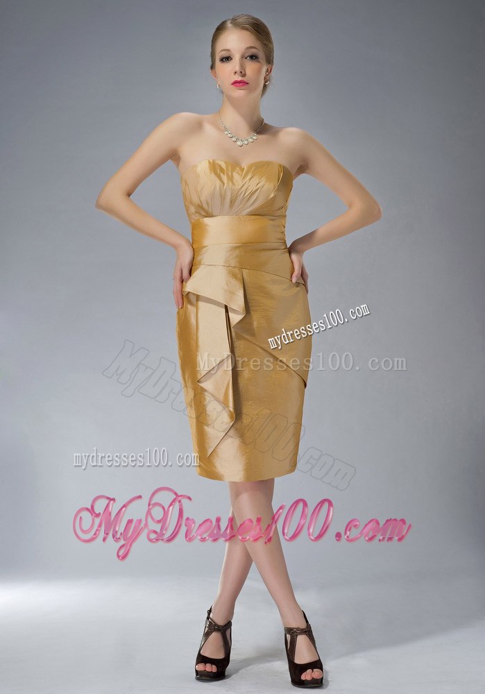 Pretty Yellow Column Sweetheart Knee-length Ruching Mother of the Bride Dress