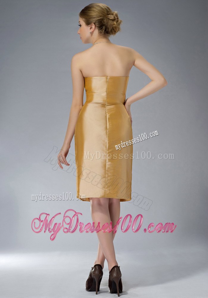 Pretty Yellow Column Sweetheart Knee-length Ruching Mother of the Bride Dress