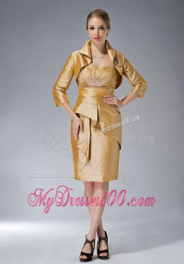 Pretty Yellow Column Sweetheart Knee-length Ruching Mother of the Bride Dress