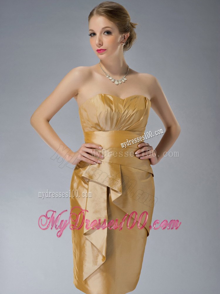 Pretty Yellow Column Sweetheart Knee-length Ruching Mother of the Bride Dress