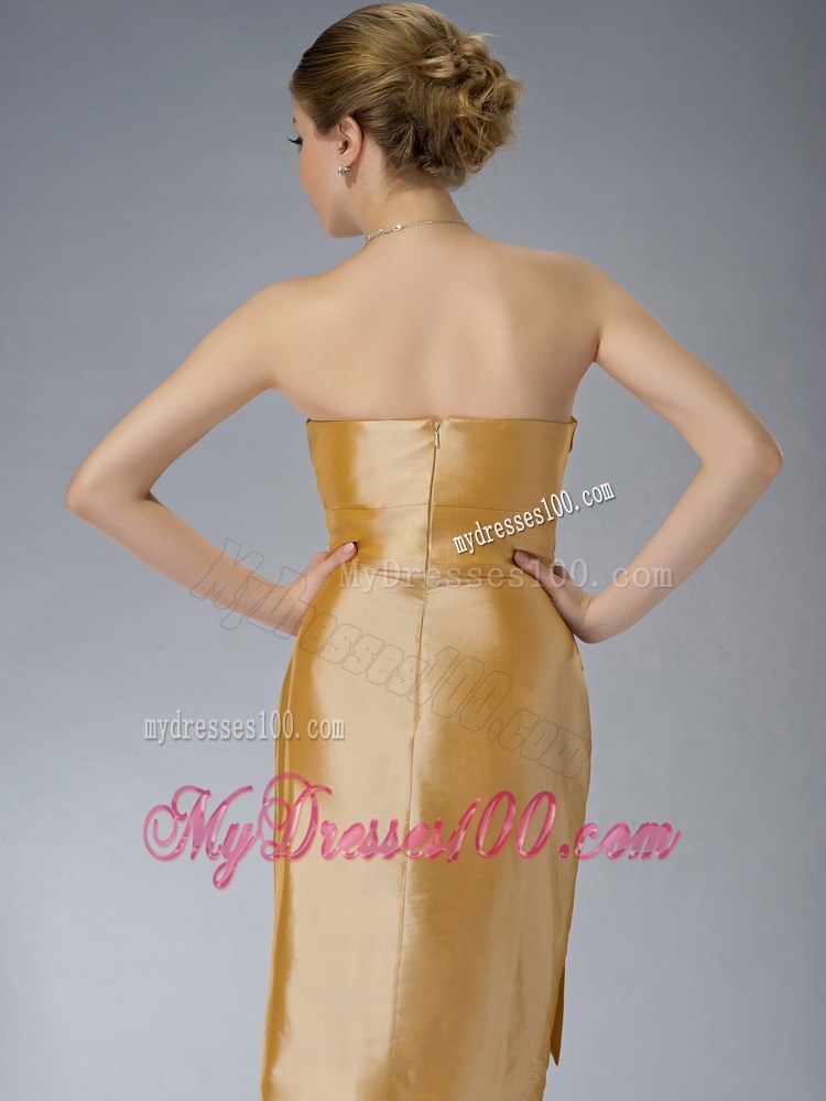 Pretty Yellow Column Sweetheart Knee-length Ruching Mother of the Bride Dress