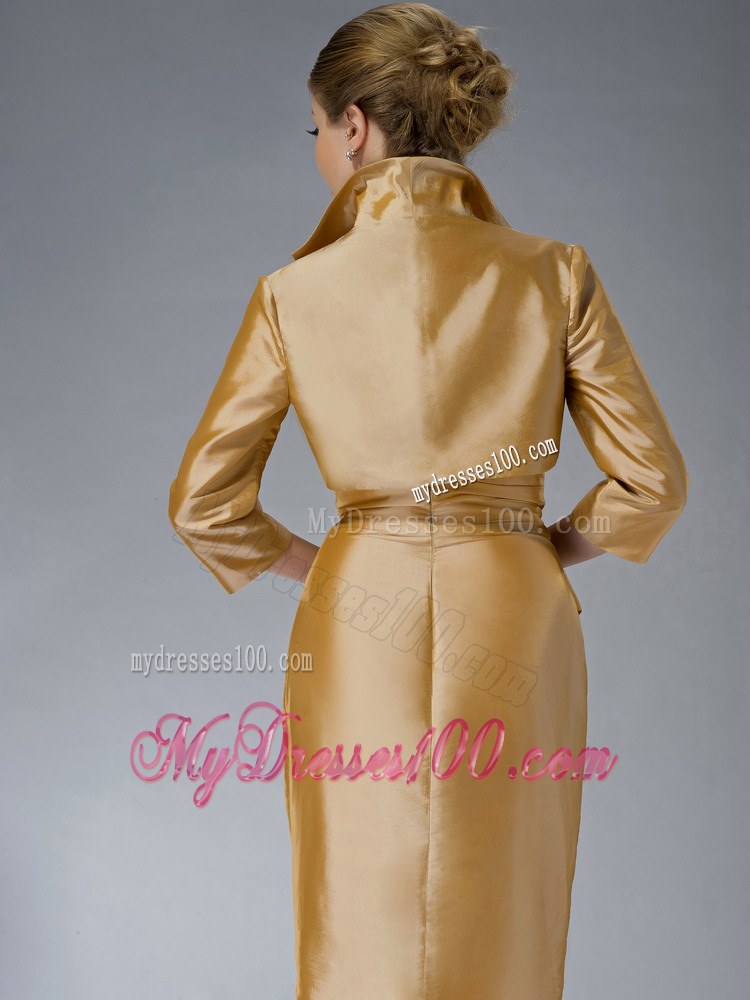 Pretty Yellow Column Sweetheart Knee-length Ruching Mother of the Bride Dress