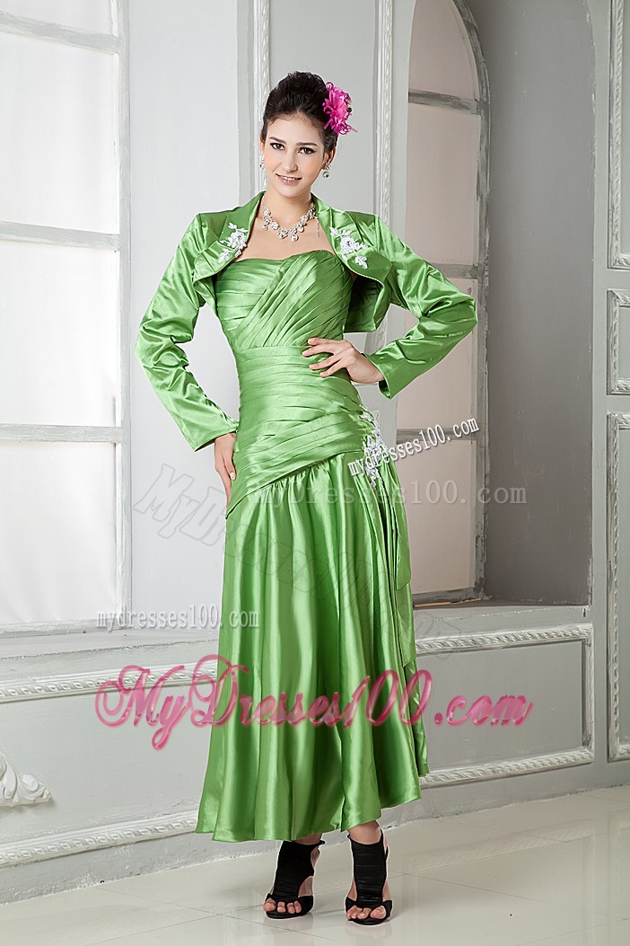Spring Green Sweetheart Ruched Pleating Appliques Mother Of The Bride Dress