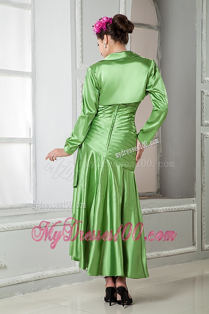 Spring Green Sweetheart Ruched Pleating Appliques Mother Of The Bride Dress