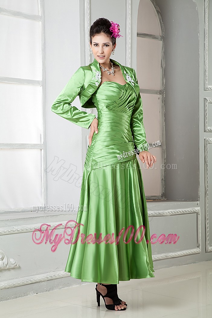 Spring Green Sweetheart Ruched Pleating Appliques Mother Of The Bride Dress