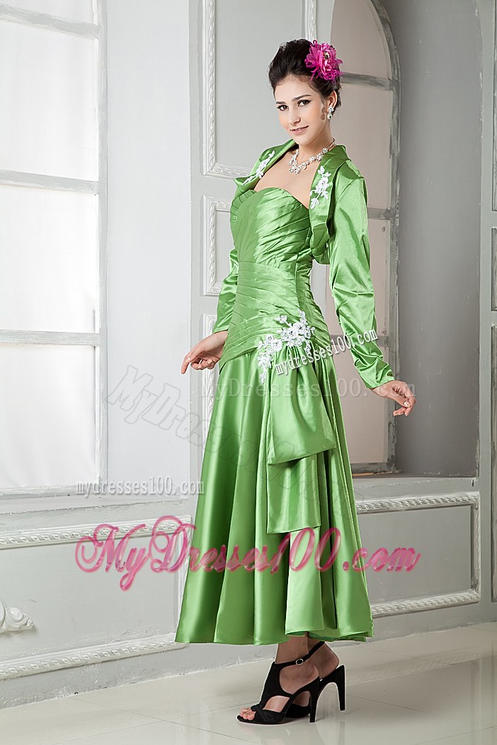 Spring Green Sweetheart Ruched Pleating Appliques Mother Of The Bride Dress
