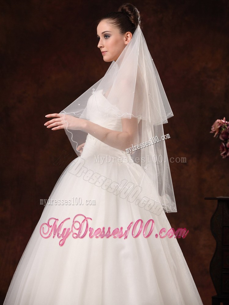 2 Layers Graceful Organza Ribbon Edge Bridal Veils
