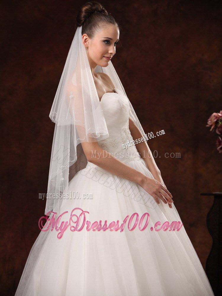 2 Layers Graceful Organza Ribbon Edge Bridal Veils