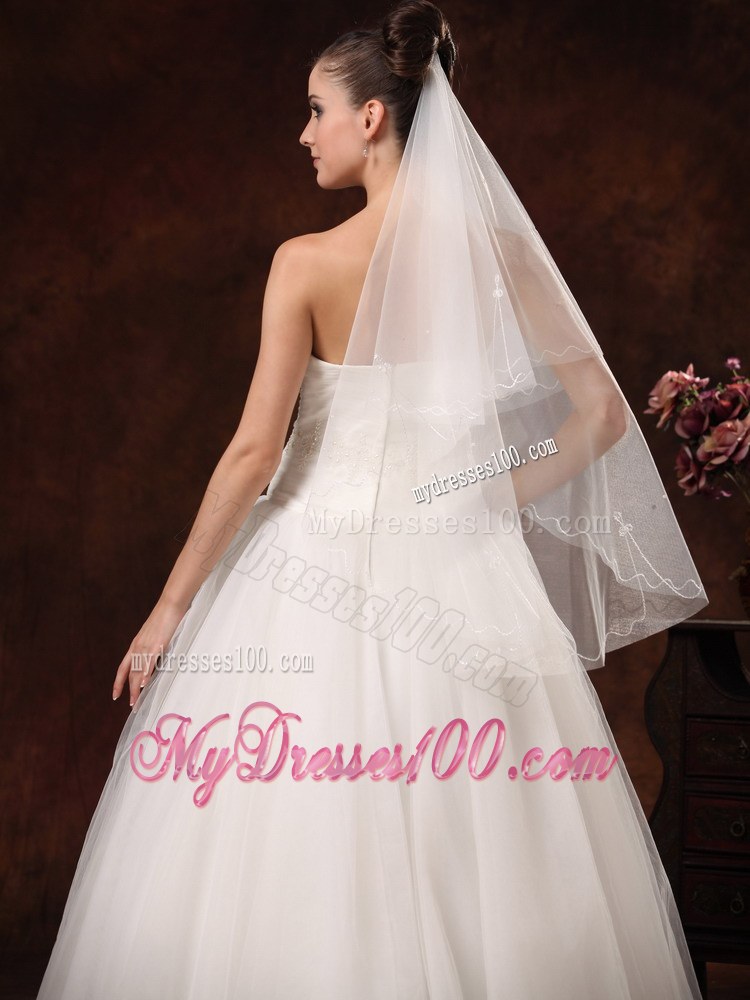 2 Layers Graceful Organza Ribbon Edge Bridal Veils