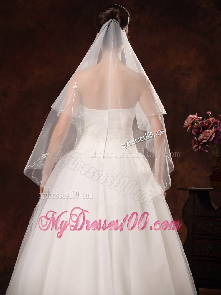 2 Layers Graceful Organza Ribbon Edge Bridal Veils