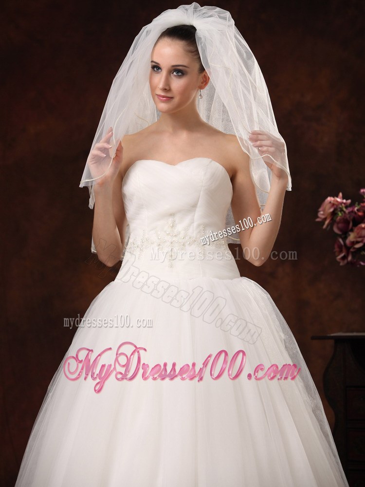 2 Layers Graceful Tulle Ribbon Edge Wedding Veil