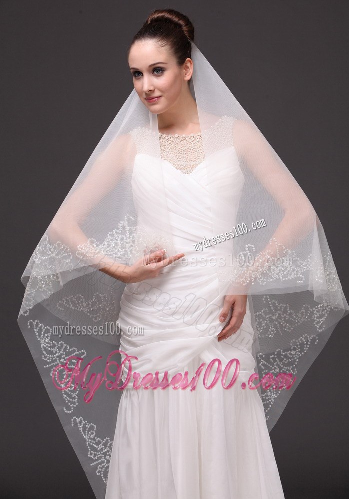 Beading Classic Tulle Bridal Veil For Wedding