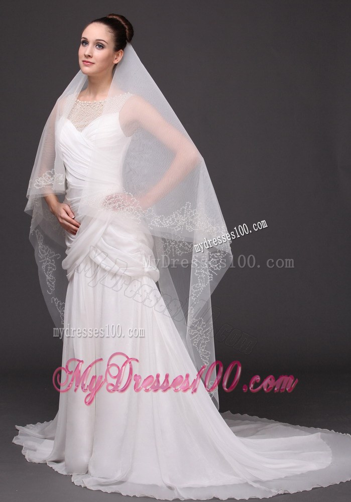 Beading Classic Tulle Bridal Veil For Wedding