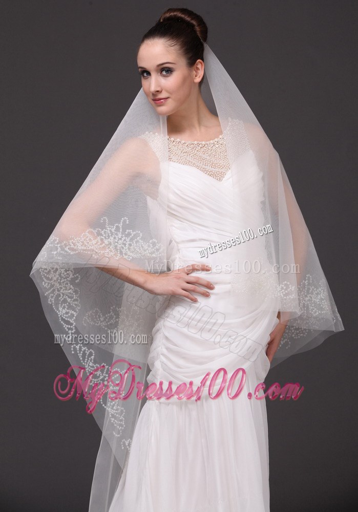 Beading Classic Tulle Bridal Veil For Wedding