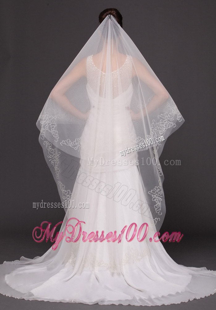 Beading Classic Tulle Bridal Veil For Wedding