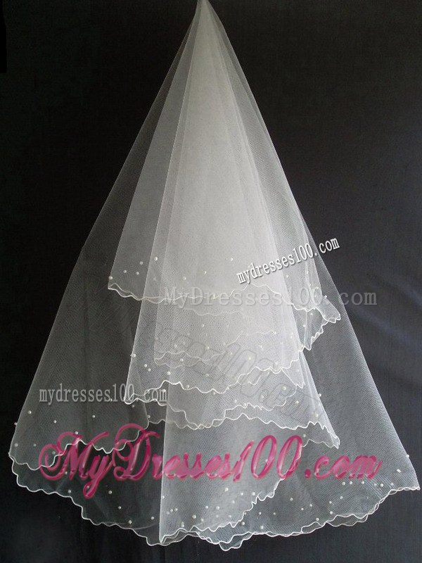 Beading Decorate Tulle Popular Wedding Veil