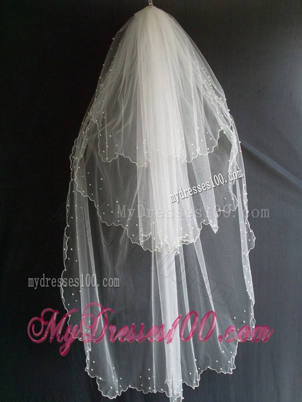 Beading Decorate Tulle Three Layers Graceful Wedding Veil