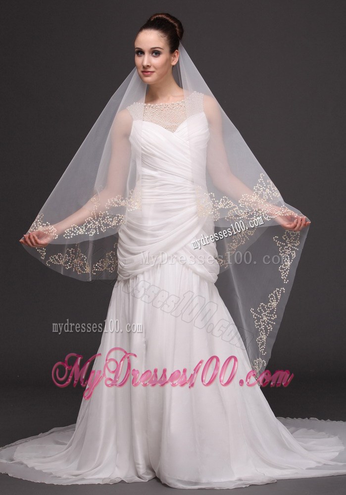 Beading Tulle Modest Bridal Veil For Wedding