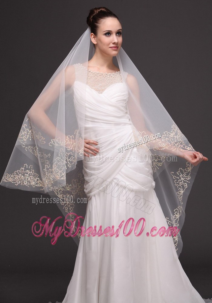 Beading Tulle Modest Bridal Veil For Wedding