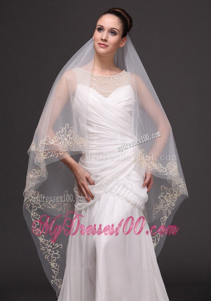 Beading Tulle Modest Bridal Veil For Wedding