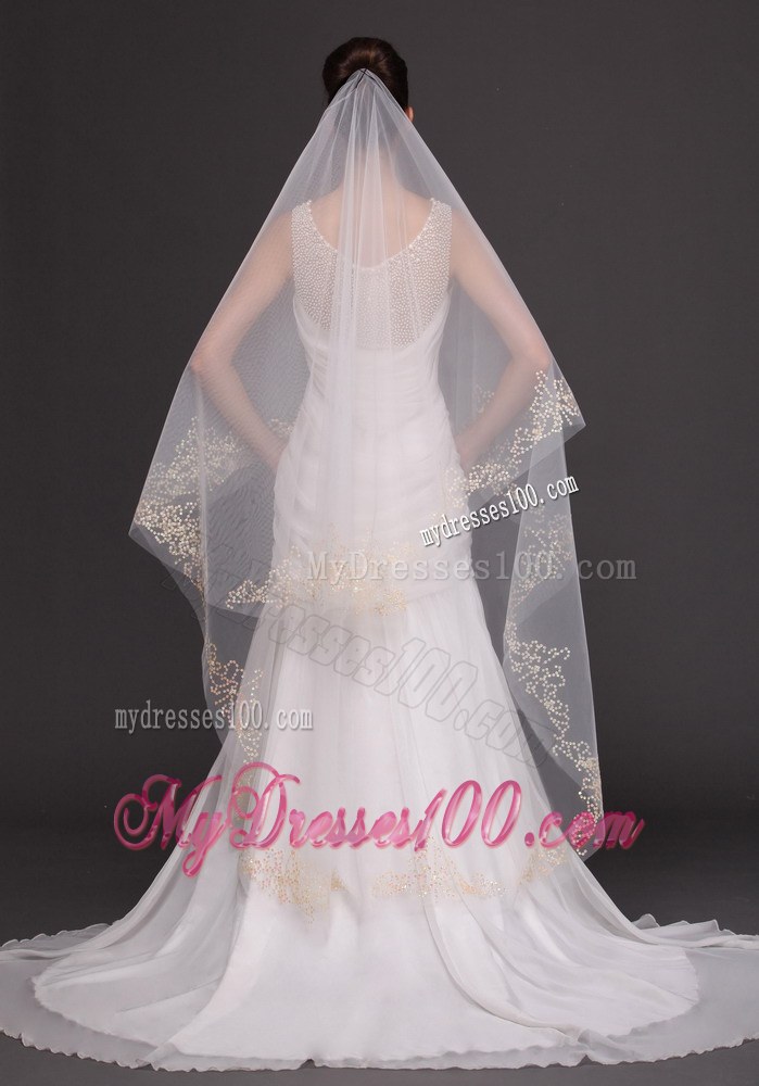 Beading Tulle Modest Bridal Veil For Wedding