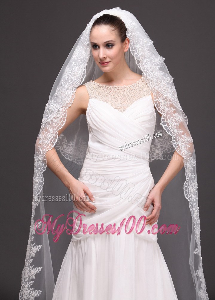 Bridal Veils For Wedding With Two-tier Lace