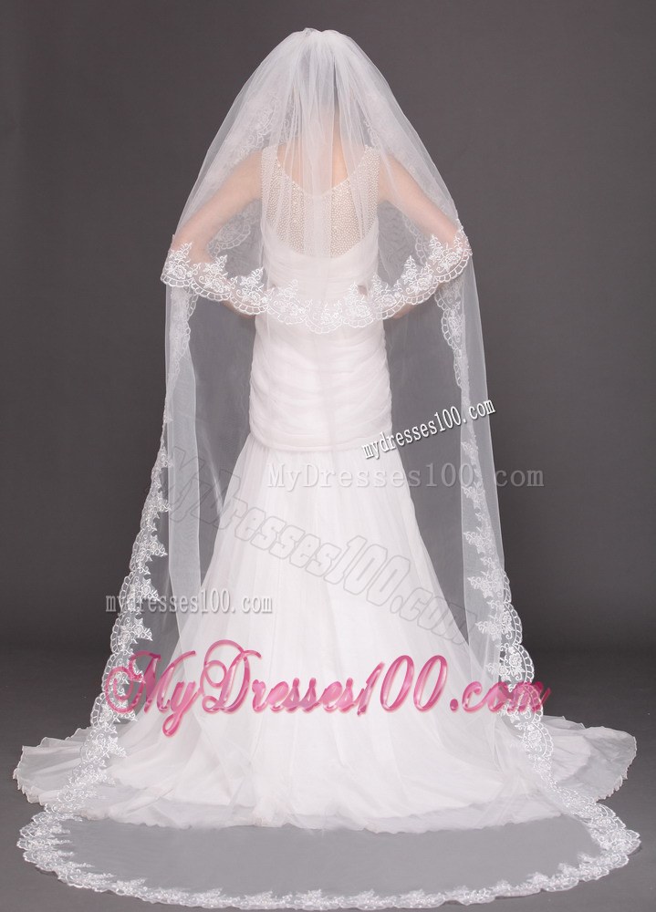 Bridal Veils For Wedding With Two-tier Lace