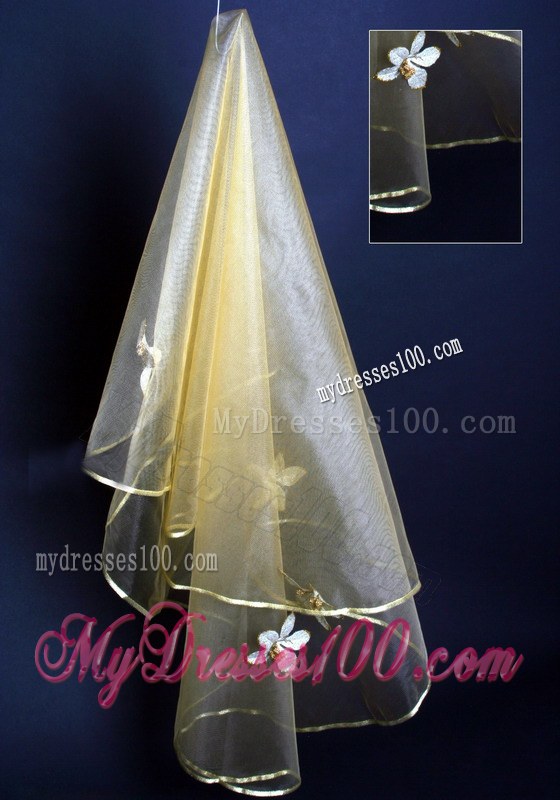 Champagne Hand Made Flowers Wedding Veil