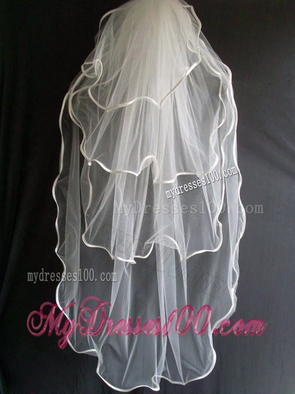 Four Layers Taffeta Ribbon Edge Tulle Wedding Veil