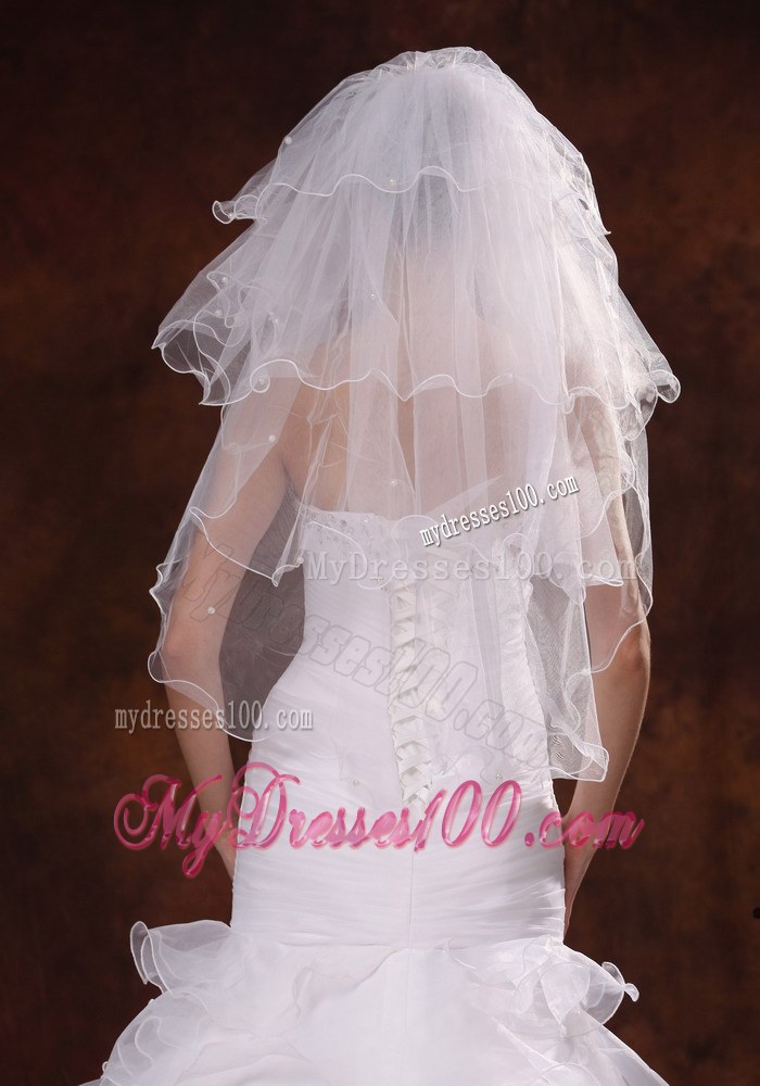 Four-tier Elbow Wedding Veil With Pencil Edge
