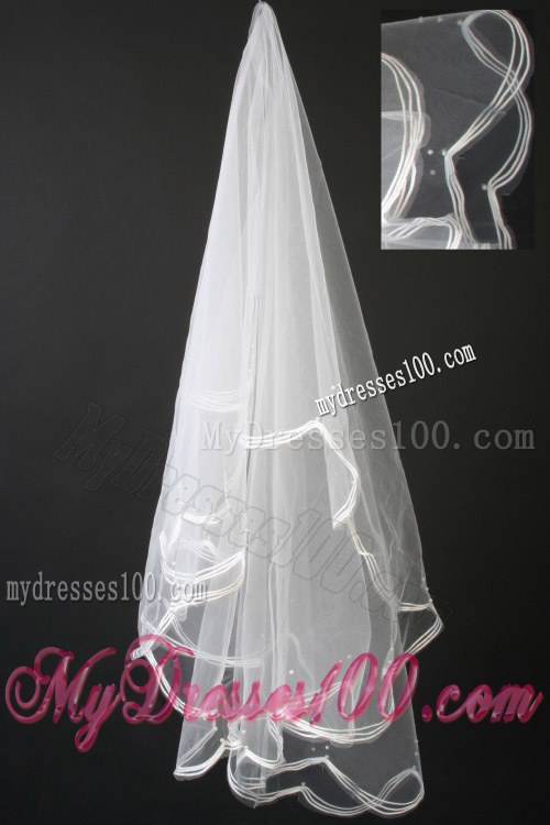 Fully Handmade Pearl Organza Bridal Veil