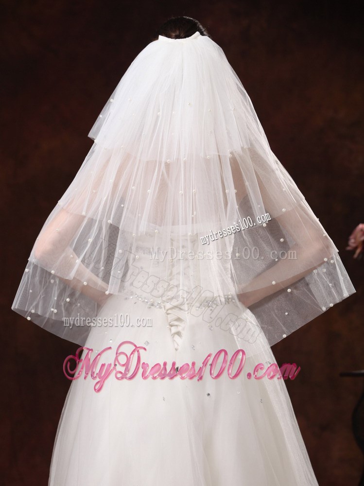 Gorgeous Pearl Trim Edge Tulle Bridal Veil