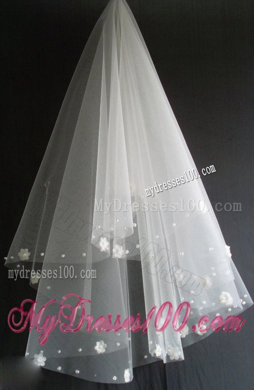 Hand Made Flowers Decorate Tulle Beautiful Wedding Veil