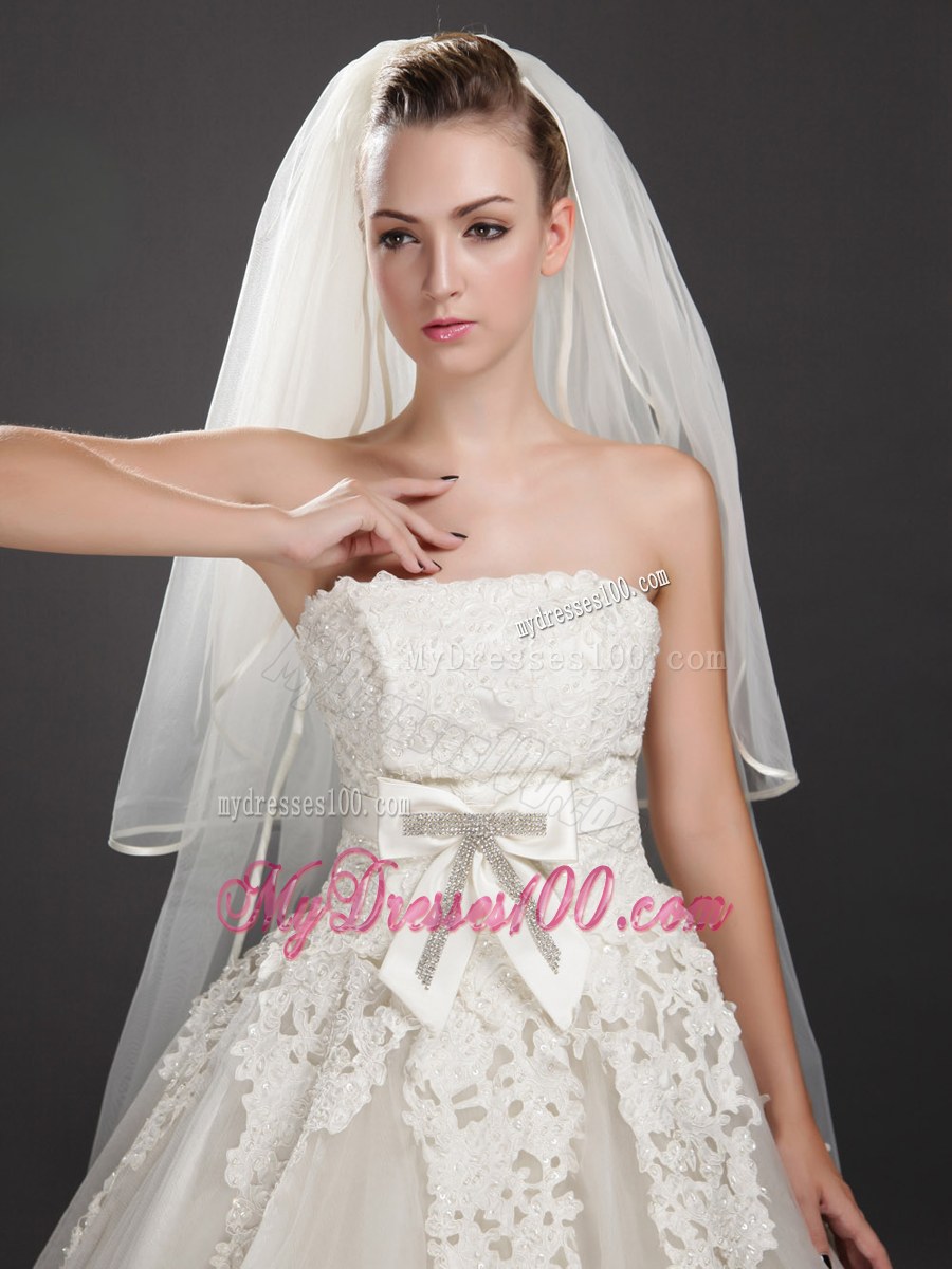 Inspired Layer Ribbon Edge Organza Bridal Veil