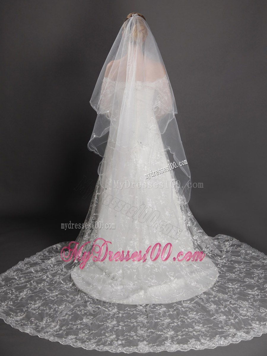 Inspired Layer Ribbon Edge Organza Bridal Veil
