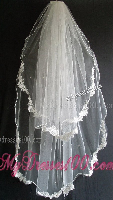 Lace Appliques And Beading Decorate Tulle Wedding Veil