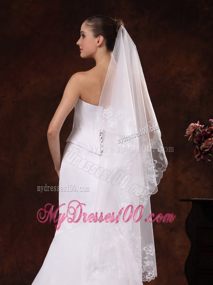 Lace Appliques And Two-tier Organza Veil For Wedding