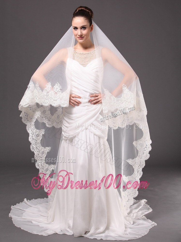 Lace Appliques One-tier Cathedral Tulle Graceful Wedding Veil