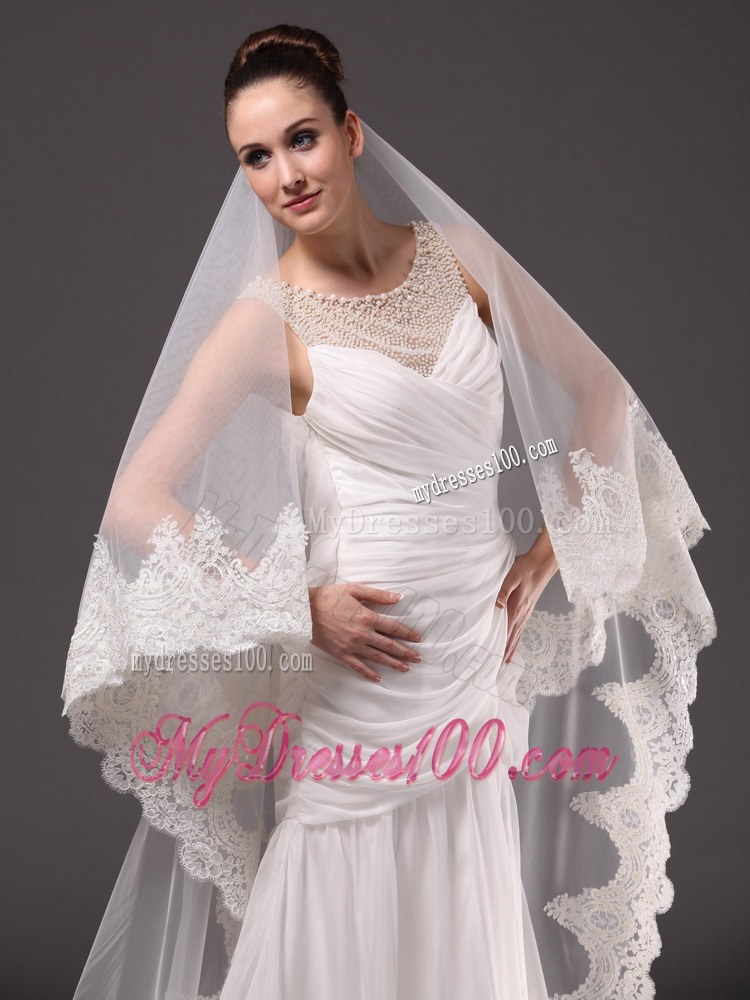Lace Appliques One-tier Cathedral Tulle Graceful Wedding Veil