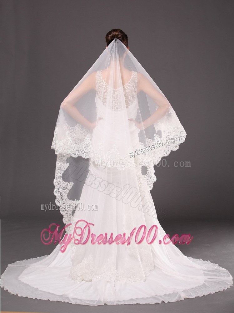 Lace Appliques One-tier Cathedral Tulle Graceful Wedding Veil