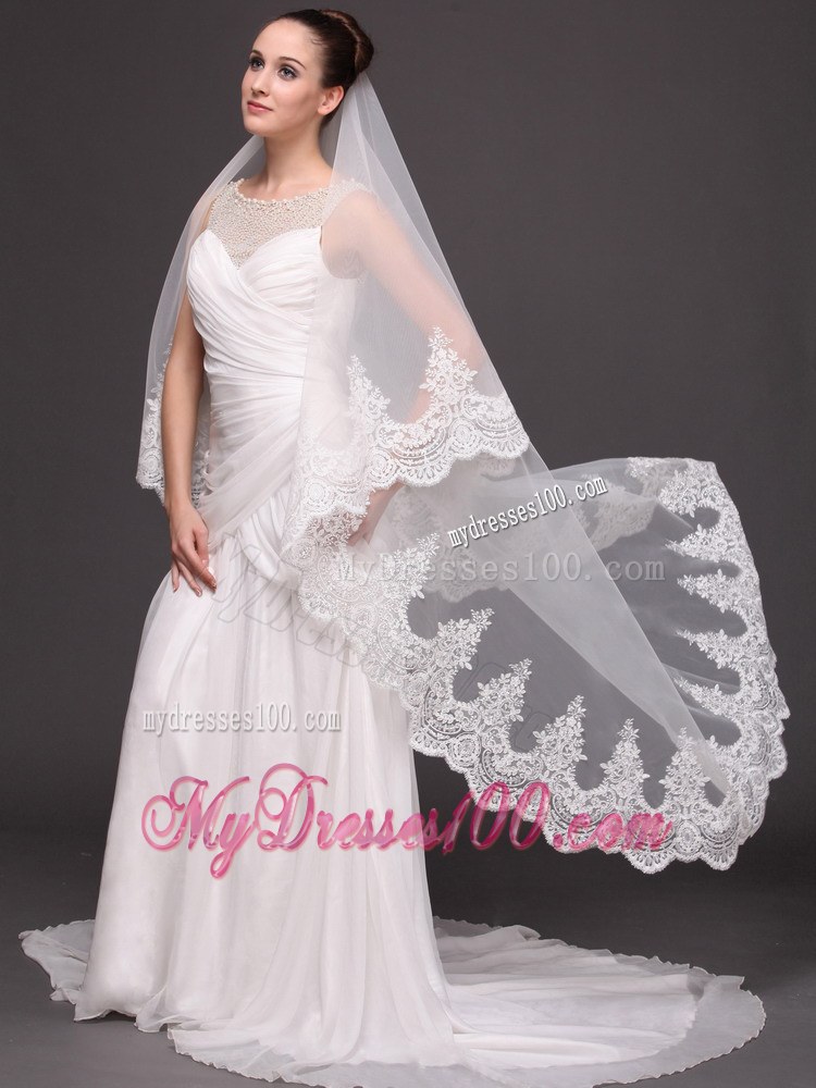 Lace Appliques One-tier Cathedral Tulle Popular Wedding Veil