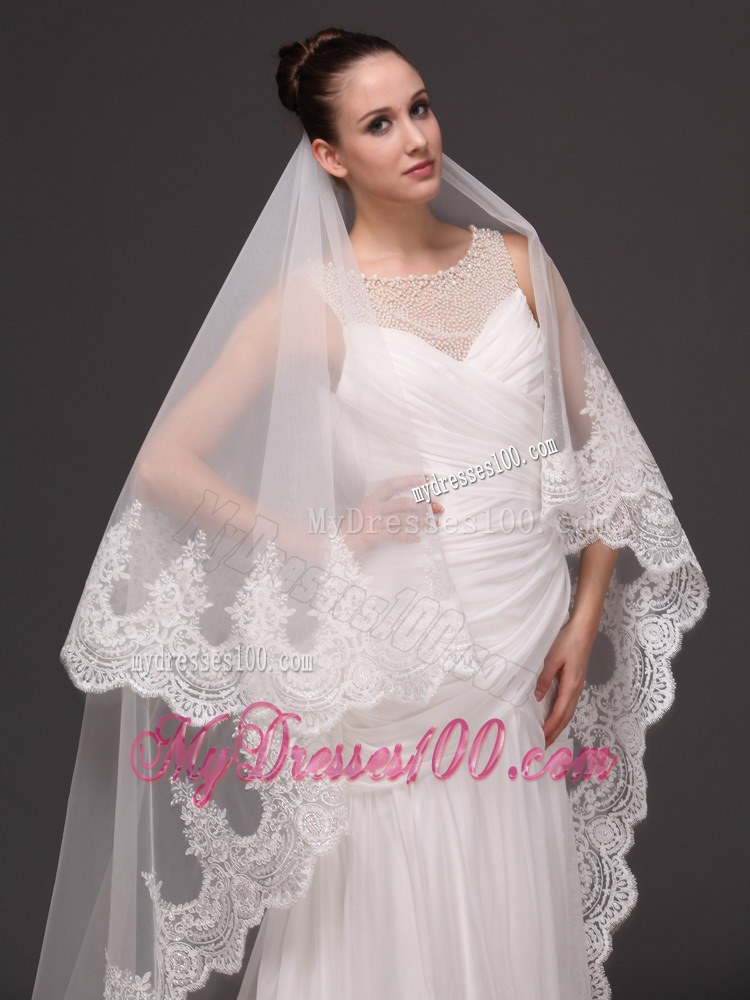 Lace Appliques One-tier Cathedral Tulle Popular Wedding Veil
