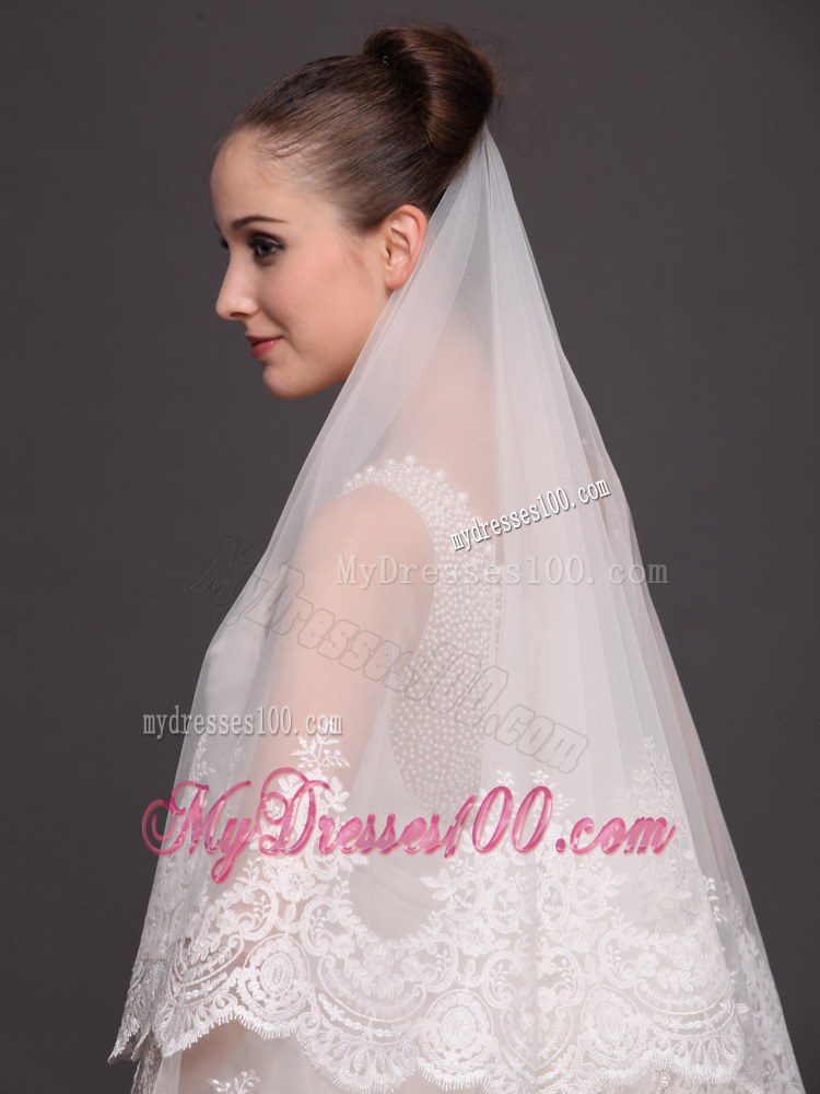 Lace Appliques One-tier Cathedral Tulle Popular Wedding Veil
