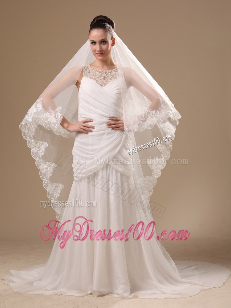 Lace Appliques One-tier Cathedral Tulle Stylish Wedding Veil